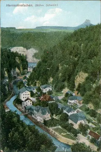 Postcard Herrnskretschen Hřensko Blick ins Tal 1913 