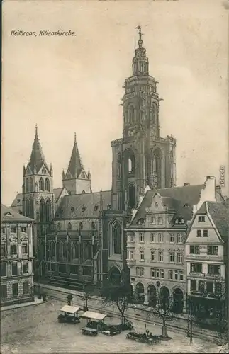 Ansichtskarte Heilbronn Markttreiben - Kilianskirche 1915 