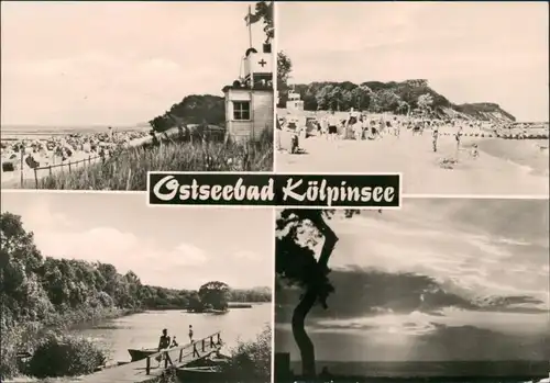 Kölpinsee (Usedom) Strand, belebt Rettungsturm b Heringsdorf Zinnowitz g1980