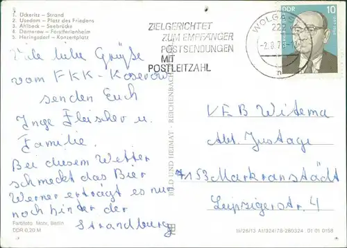 Ansichtskarte Ückeritz Usedom Ahlbeck Damerow Heringsdorf Insel g1978