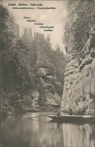 Herrnskretschen Hřensko Edmundsklamm-Klammfamilie mit Kahnfahrer 1917