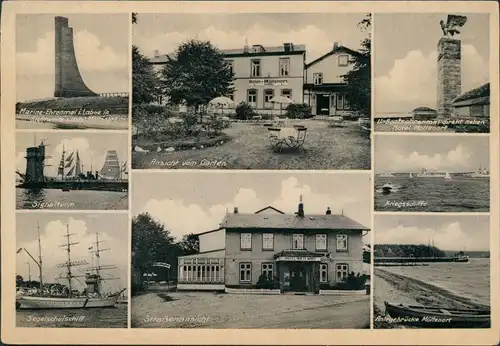 Ansichtskarte Laboe MB: Straße, Hotel Möltenort, Ehrenmal ua 1939 