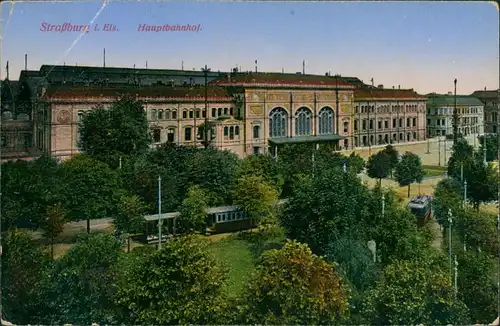 CPA Straßburg Strasbourg Partie am Hauptbahnhof 1914 