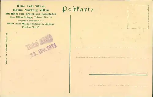 Ansichtskarte Nürburg Hütte hohe Acht - Ruine Nürburg 1911 