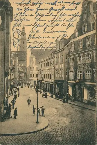 Ansichtskarte Ingolstadt Straßenpartie - Am Stein - Geschäfte 1924 