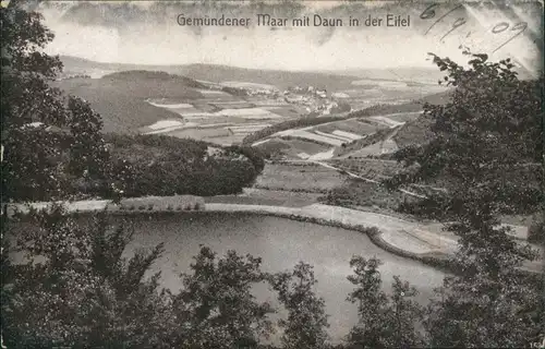 Ansichtskarte Daun Gemündener Maar mit Stadt 1907 