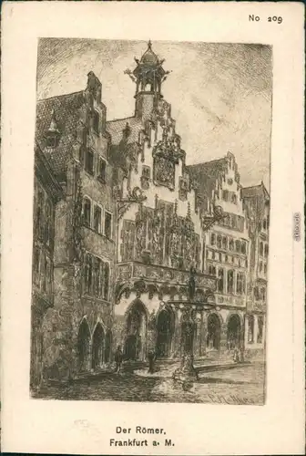 Ansichtskarte Frankfurt am Main Federzeichnung - Der Römer 1924 