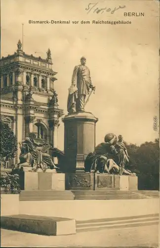 Ansichtskarte Berlin Bismarck-Denkmal vor dem Reichstag 1908 