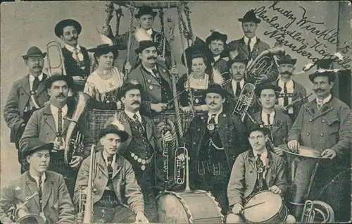 Ansichtskarte  Orchester - Trommeln, Trompeten 1909 