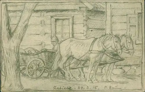 Postcard .Russland Zabicke - Pferde Bauerngehöft 1915 