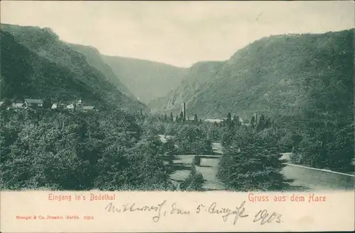Ansichtskarte Treseburg Eingang ins Bodethal 1903 