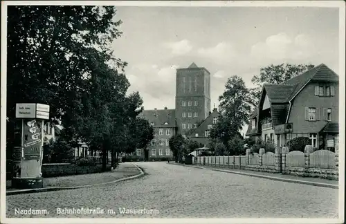 Postcard Neudamm (Neumark) Dębno Bahnhofstraße mit Wasserturm 1932 