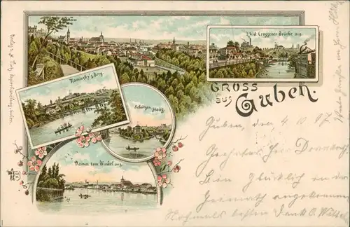 Guben Litho AK: Damm, Panorama, Brücke, Schützenhaus 1897 Litho