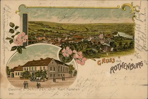 Litho AK Rothenburg (Saale)-Wettin-Löbejün 2 Bild Litho: Panorama, Gasthaus 1901