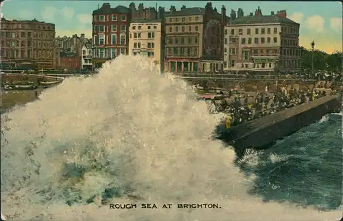 Postcard Brighton Rough Sea 1918