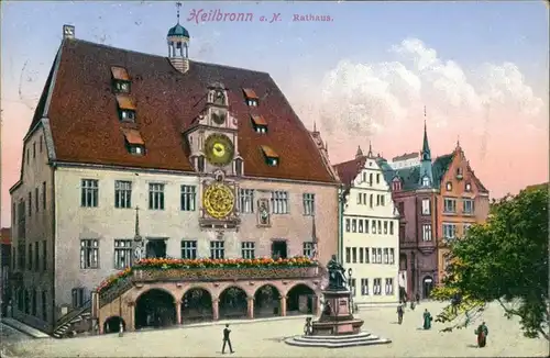 Ansichtskarte Heilbronn Rathaus mit Statue 1928