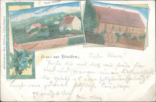 Ansichtskarte Hänichen-Bannewitz 2 Bild: Stadt u. Gasthaus b Dresden 1906