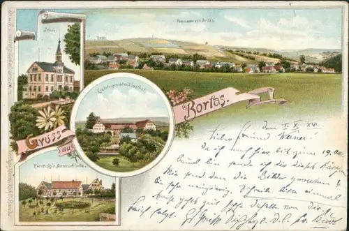 Borlas-Klingenberg (Sachsen) Litho AK: Gasthaus, Schule, Stadt 1916 Litho