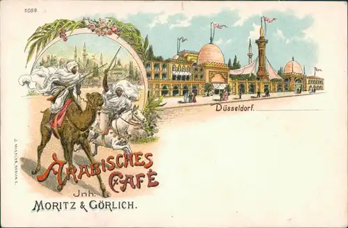 Ansichtskarte Düsseldorf 2 Bild Litho: Arabisches Cafe 1904 Litho