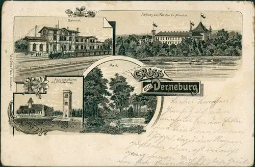 Derneburg-Holle (LK Hildesheim) Litho AK: Schloß, Bahnhof, Park, Turm 1903 Litho