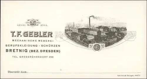  Bretnig-Hauswalde Werbe AK: T.F. Gebler Fabrik - Weberei 1910 