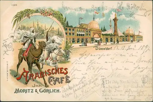 Ansichtskarte Düsseldorf 2 Bild Litho: Arabisches Cafe 1897 
