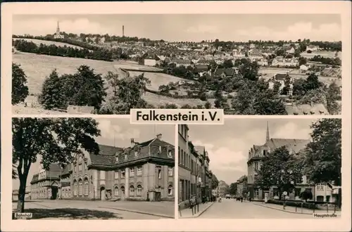 Ansichtskarte Falkenstein (Vogtland) Panorama, Bahnhof, Hauptstraße 1959