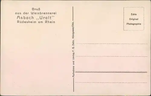 Rüdesheim (Rhein) Dampfer mit Ort, Gruss aus Weinbrennerei Asbach Uralt 1929