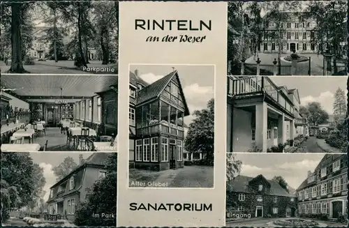 Ansichtskarte Rinteln Sanatorium: Park, altes Zimmer, Eingang, Balkon 1960