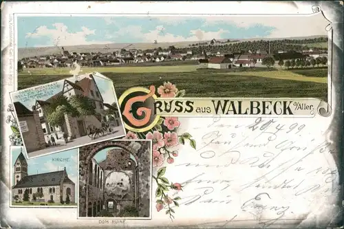 Litho AK Walbeck Aller-Oebisfelde-Weferlingen Stadt, Gasthaus, Kirche 1899