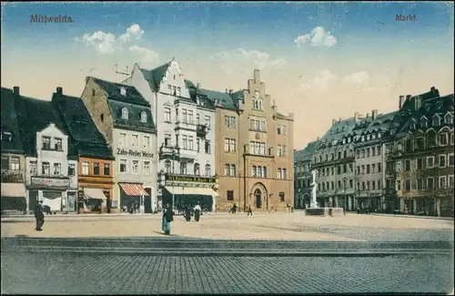 Ansichtskarte Mittweida Markt - Geschäfte 1914 