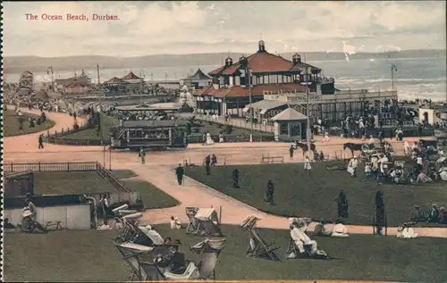 Postcard Durban The Ocean Beach with People and Horses 1912