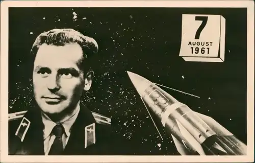 Ansichtskarte  Major German Stepanowitsch Titow, Wostok 2, Raumfahrt 1961