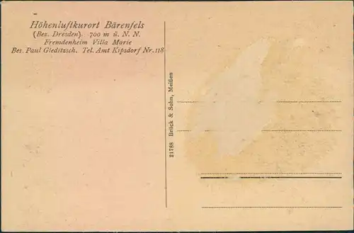 Bärenfels (Erzgebirge)-Altenberg (Erzgebirge) Fremdenheim Villa Marie 1912