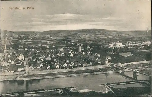 Ansichtskarte Karlstadt am Main Panorama mit Mainbrücke 1913
