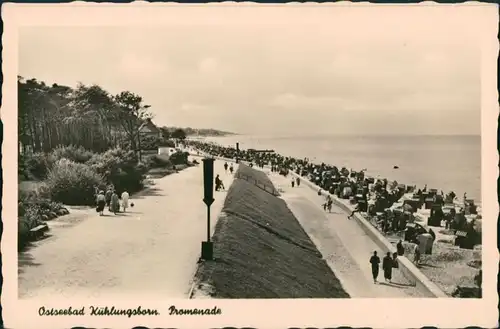 Ansichtskarte Kühlungsborn Strandpromenade, belebter Strand 1957