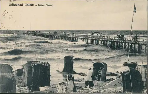 Ansichtskarte Graal-Müritz Ostseebad beim Sturm, Strand mit Menschen 1921