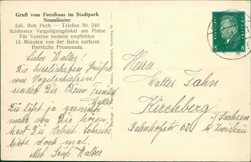 Ansichtskarte Neumünster Forsthaus im Stadtparkt 1931