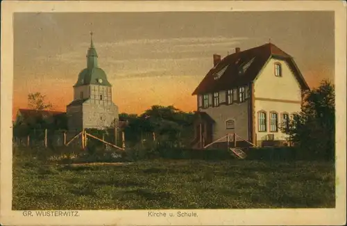 Ansichtskarte Wusterwitz Kirche und Schule 1924