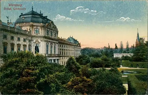 Ansichtskarte Würzburg Residenzschloß - Gartenseite 1915
