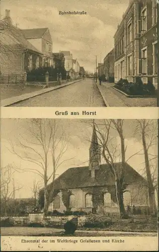 Ansichtskarte Horst (Holstein) 2 Bild: Kirche und Bahnhofstraße 1925 