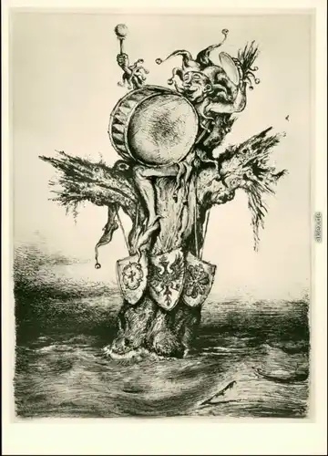  Politische Zeichnung: Der Optimist, Harlekin auf totem Baum 1933