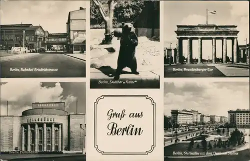 Berlin Bahnhof Friedrichstrasse, Brandenburger Tor, Volksbühne, Stalinallee 1956