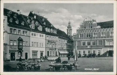 Ansichtskarte Weimar Marktplatz mit Obstständen 1930