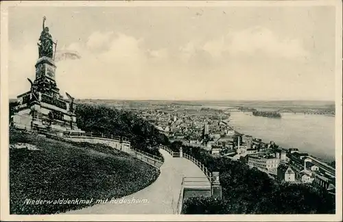 Rüdesheim (Rhein) National-Denkmal / Niederwalddenkmal mit Rüdesheim 1934
