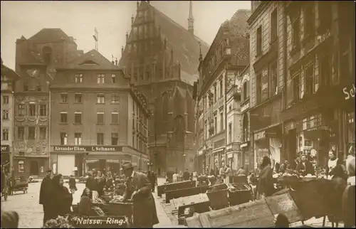 Postcard Neisse (Neiße) Nysa Markttreiben auf dem Ring - Foto AK 1918 
