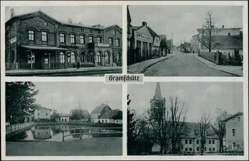 Gramschütz Grębocice 4 Bild: Teich, Bahnhof, Straße b Polkowitz Glogau  1934