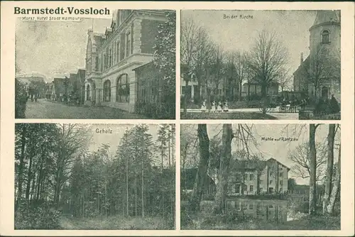 Ansichtskarte Barmstedt-Vossloch: Markt, Hotel, Gehölz, Mühle  1925