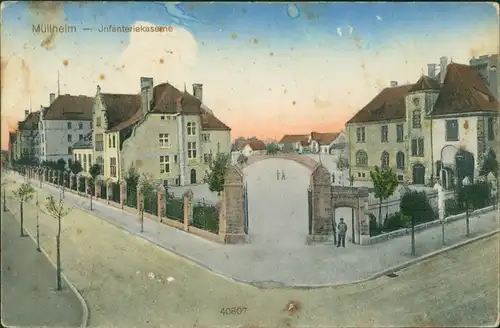Müllheim (Baden) Straßenpartie Infanteriekaserne Eingangstor 1914 