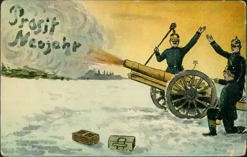 Ansichtskarte  Soldaten, Künstlerkarte - Neujahr 1917 